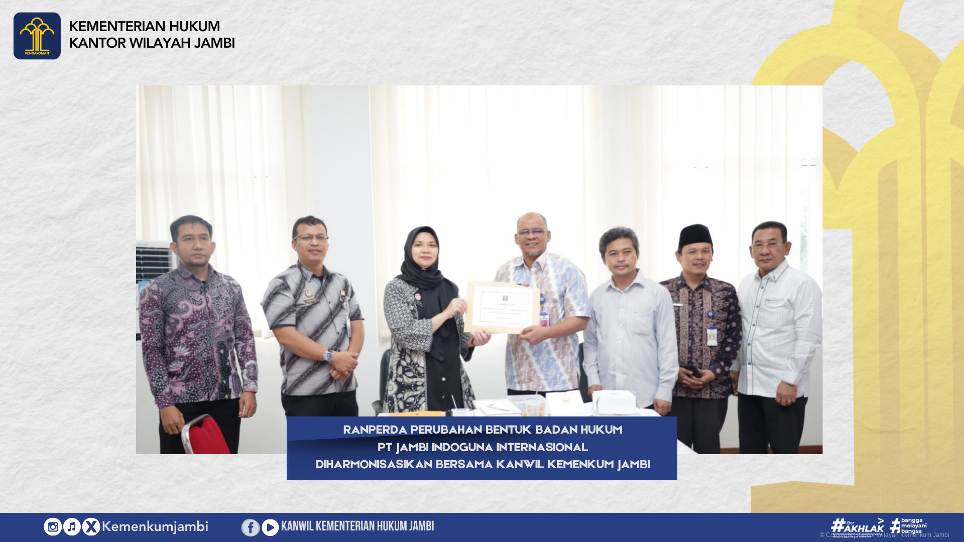 Ranperda Perubahan Bentuk Badan Hukum PT Jambi Indoguna Internasional iharmonisasikan bersama Kanwil Kemenkum Jambi