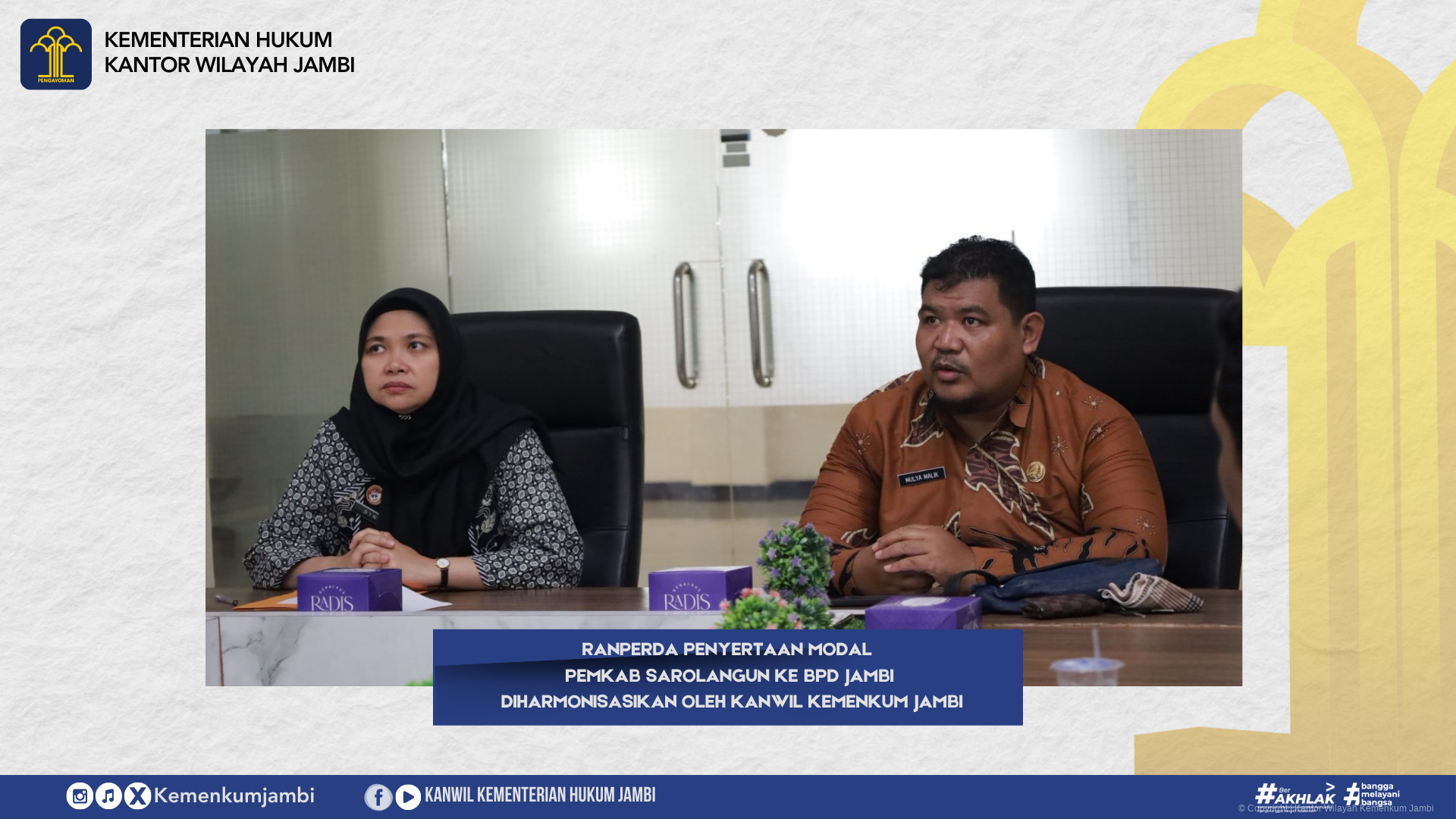 Ranperda Penyertaan Modal Pemkab Sarolangun ke BPD Jambi Diharmonisasikan oleh Kanwil Kemenkum Jambi